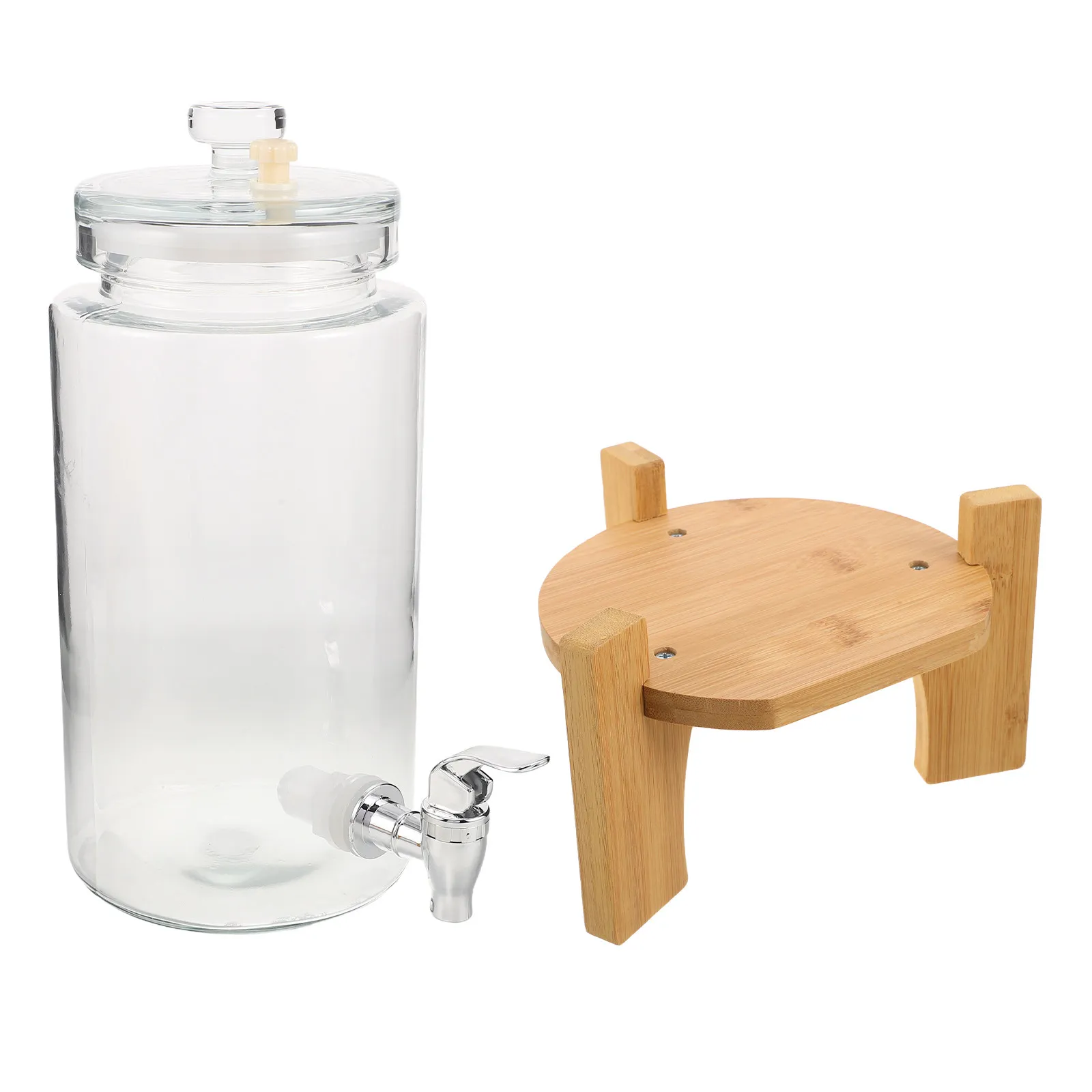 Glass Beverage Dispenser with Wooden Stand Two Point Five Liter Drink Server for Lemonade Juice Tea Party