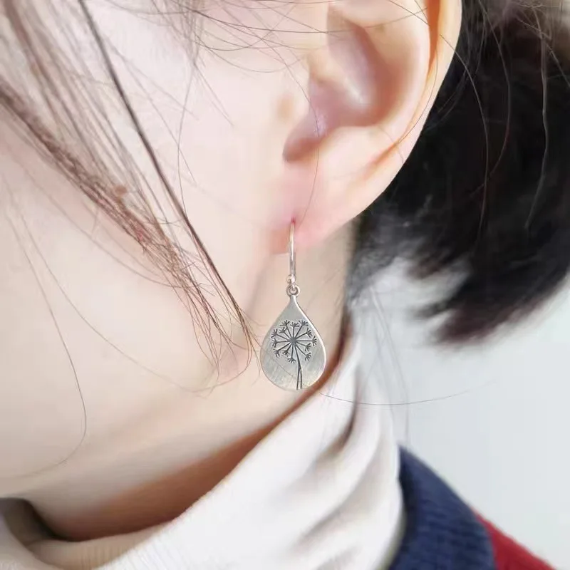 New 925 Sterling Silver Drop Earrings Vintage Pendant Dandelion Droplet For Women Girl Gift Jewelry Dropshipping Wholesale