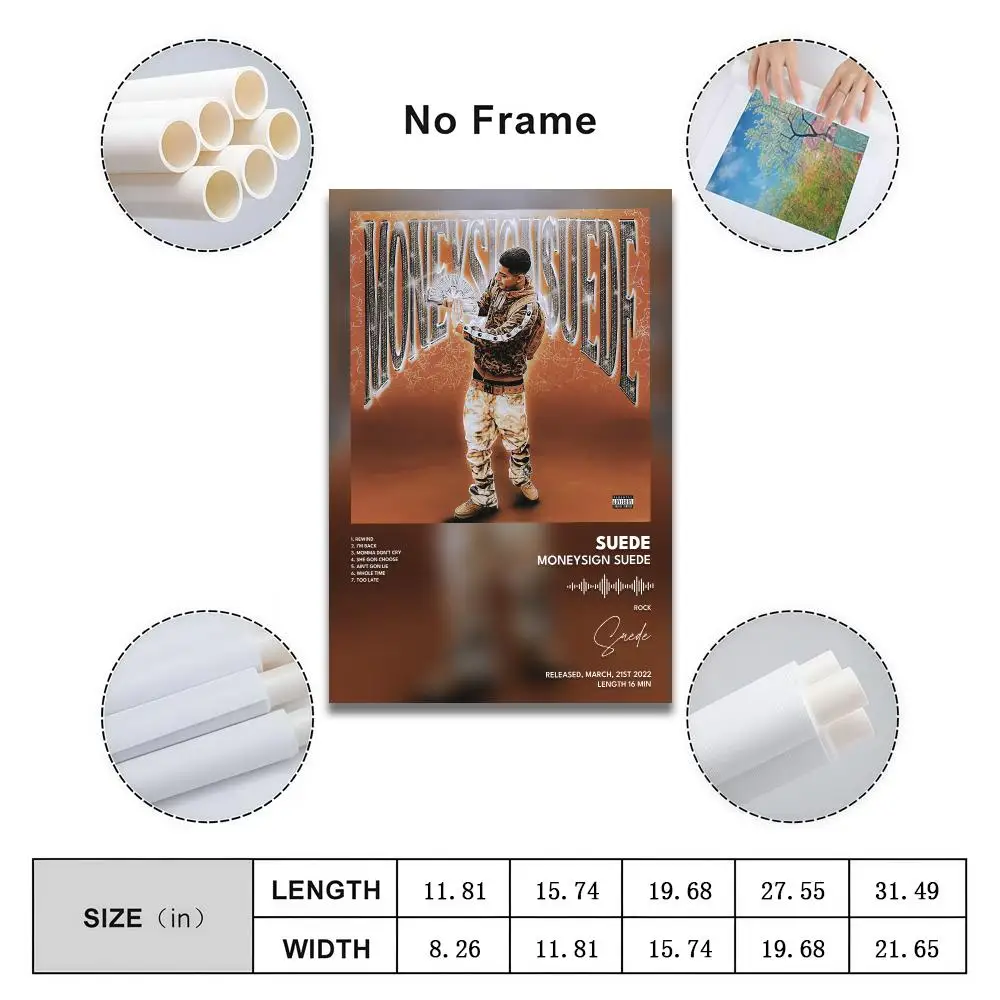 MoneySign Suede Poster Peelable Self-Adhesive Album Cover Stickers, Frameless Wall Art for Singer Band Pop Rap Bedroom