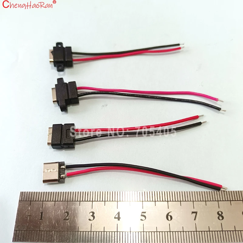 1/5/10/20PCS Type-C 2 Pin Waterproof Female Socket Port With Screw Hole Fast Charge Charging Interface USB Connector with Cable