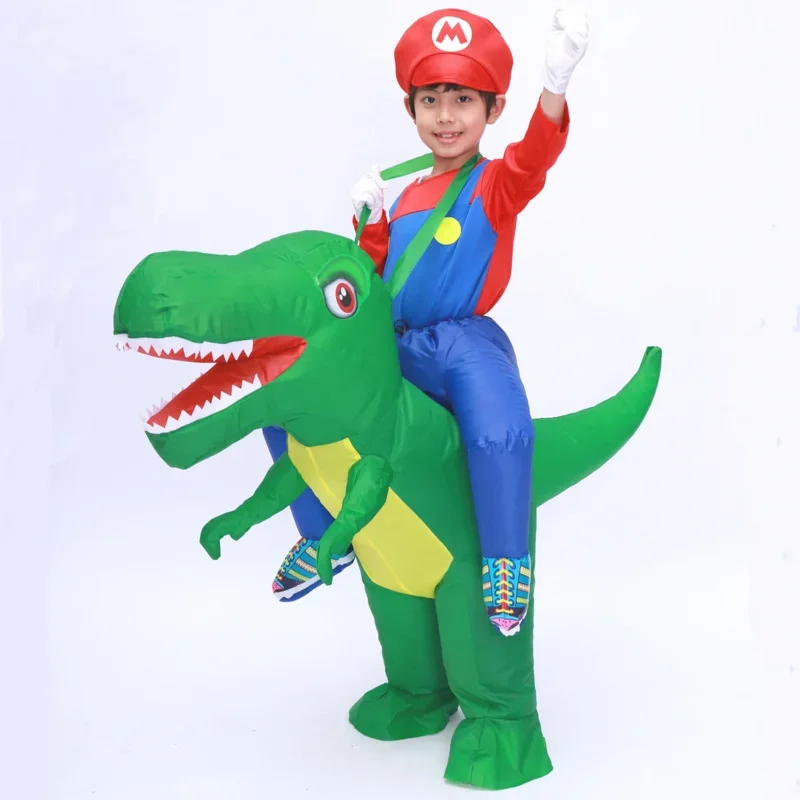 Kids Child Inflatable T Rex Dinosaur Costume Cosplay Girls Boys Ride Dinosaur Halloween Purim Party Inflated Garment Disfraces Q