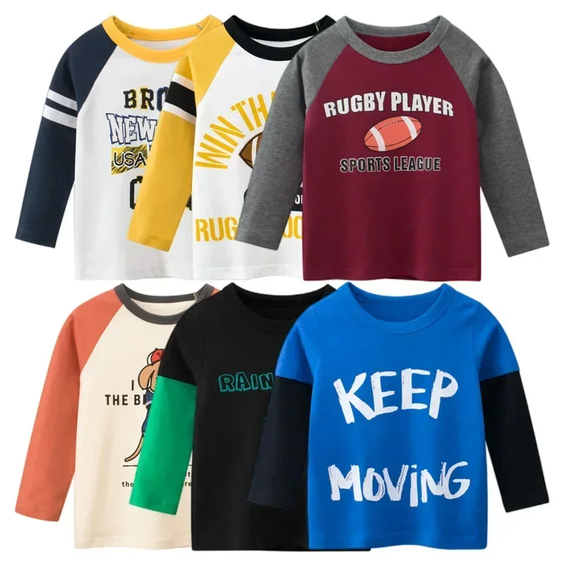 

2025 Children's Clothing Autumn New Boys Bottoming Shirt Letters Rugby Print Cotton Kids T-shirt Baby Long Sleeve Tops Tees