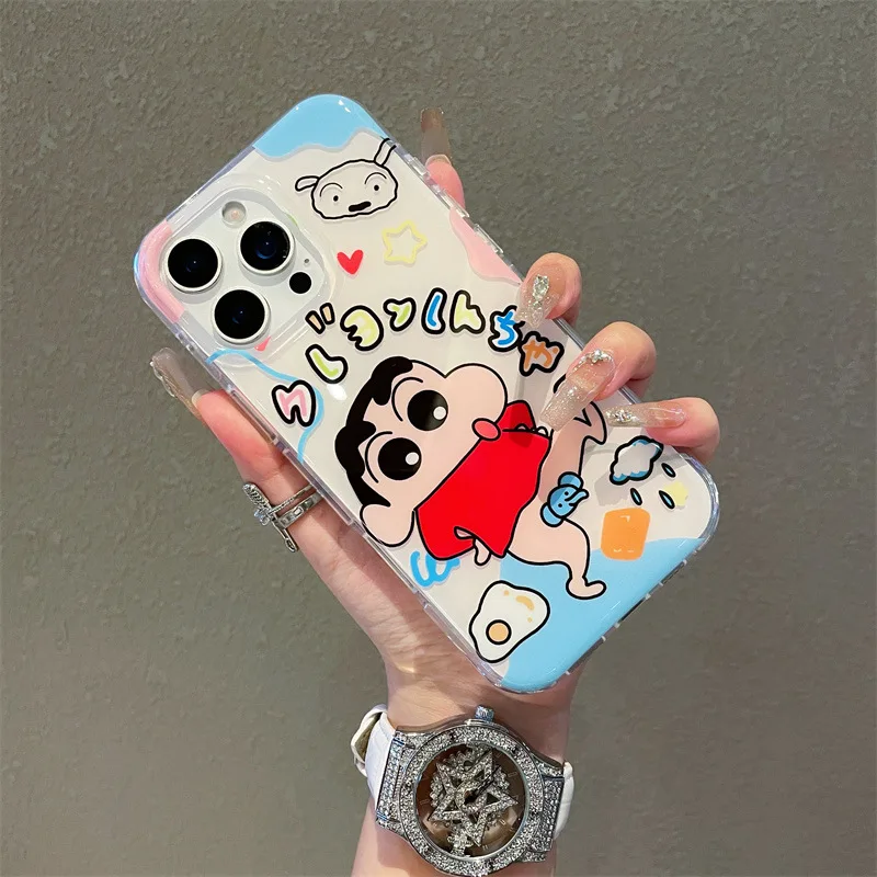 مضحك الكرتون تلوين شين تشان الفيل تدوير قوس قضية الهاتف آيفون 16 15 14 13 برو ماكس للصدمات الغطاء الواقي