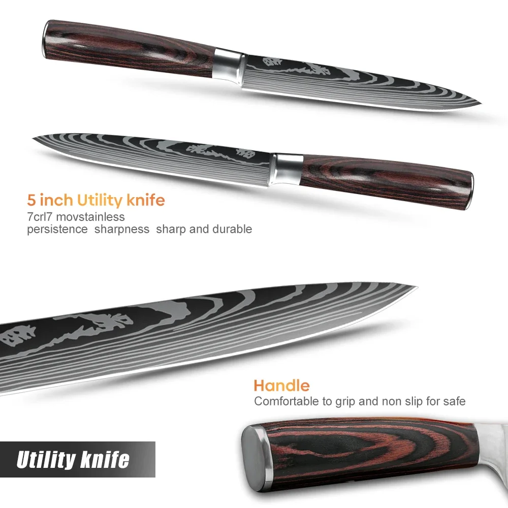 Utility Knife 7CR17 Stainless Steel Kitchen Knives 5 inch High quality Super Cook Knife Pretty Peeling Sharp Chef Tools