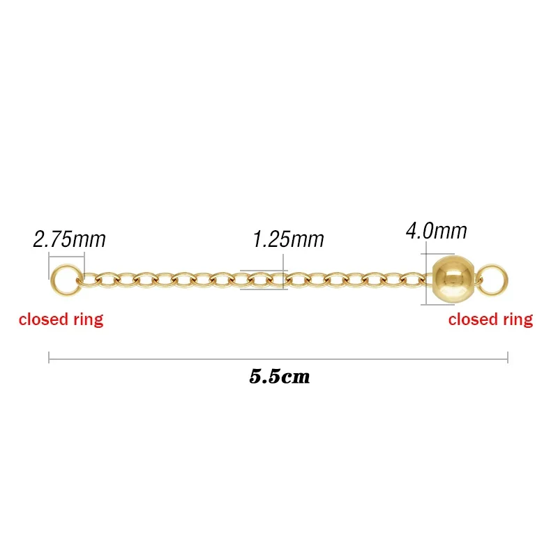 14-каратное золото, удлинительная цепочка 5,5 см, удлинительная цепочка для браслета с круглым шаром, принадлежности для изготовления ювелирных изделий, цепочка для ожерелья