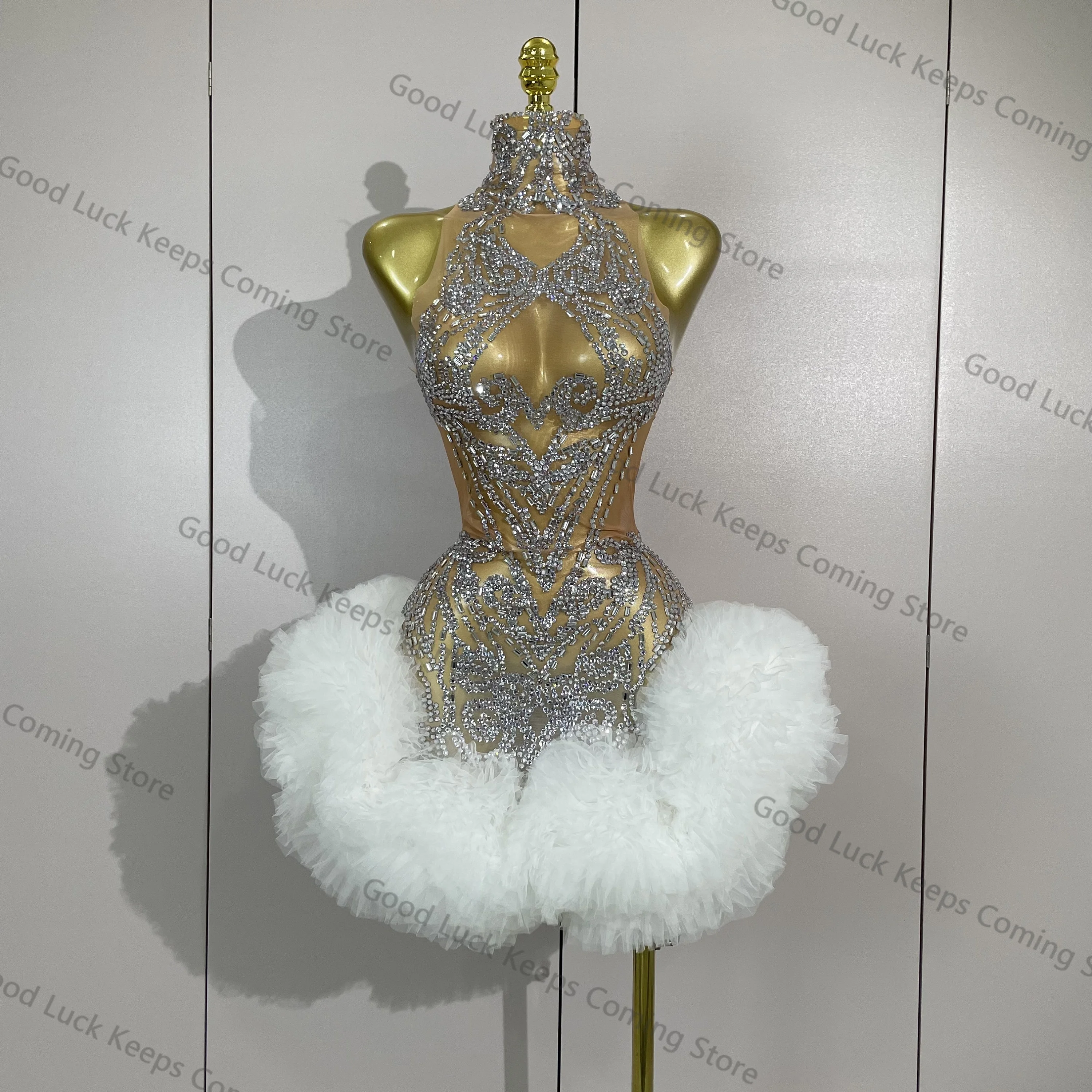 

Сетчатое сексуальное прозрачное коктейльное мини-платье с бриллиантами, женское вечернее роскошное платье для дня рождения, певицы, ночного клуба, шоу, сценический костюм