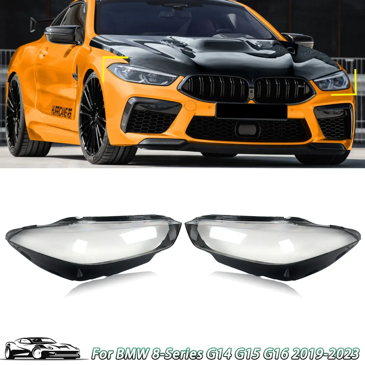 

Pair Front Headlamp Headlight Lens Cover For BMW 8 Series G14 G15 G16 2019-2023