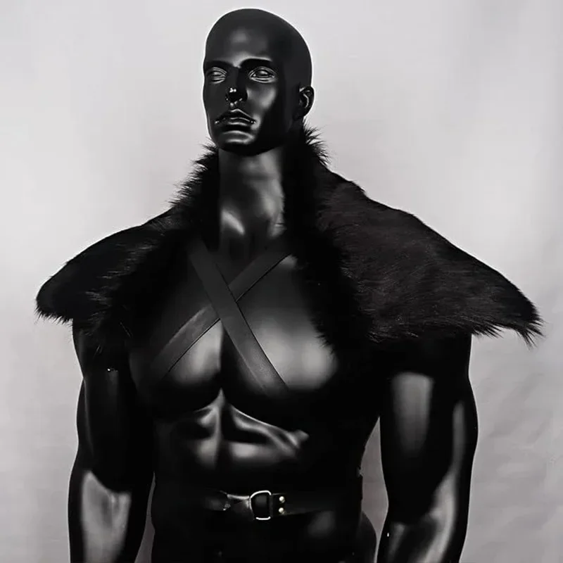 Cape en fausse fourrure pour homme, Cape d'épaule avec sangle de poitrine, col en fausse fourrure, Cape en fourrure Viking rétro, Costume de Cosplay d'halloween
