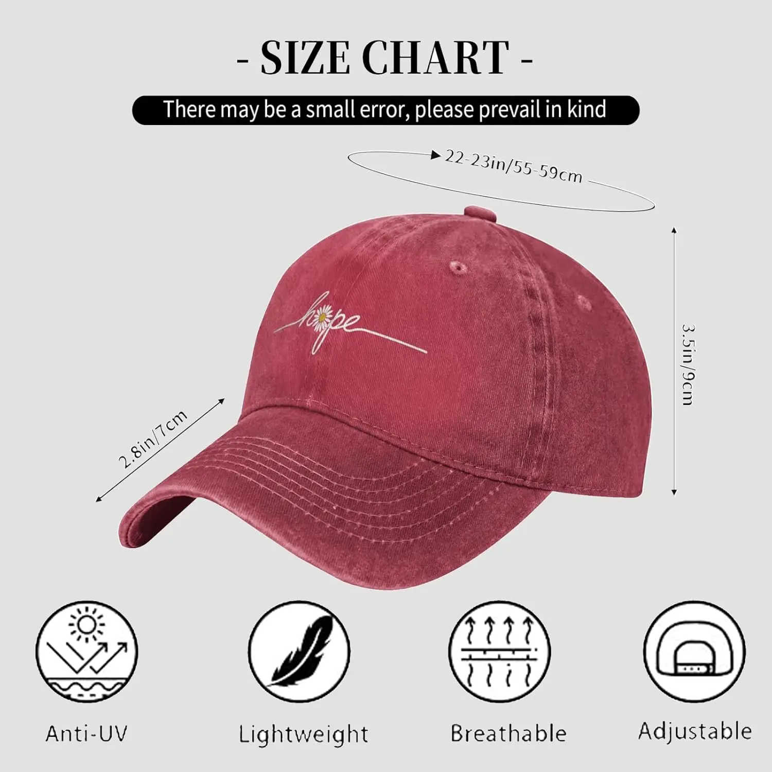 Women's Hope Daisy Hat Adjustable Washed Vintage Baseball Cap for Dad Mom