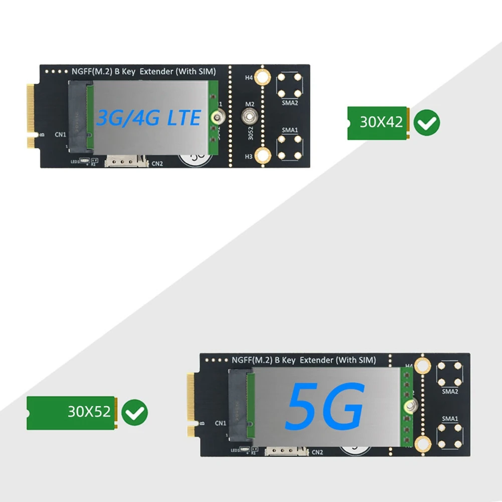 Stylish-2X M.2(NGFF) Key B Adapter With SIM Slot For 3G/4G/5G Module Supports NANO SIM Card 3042/3052 Type M.2 Key B Card Size