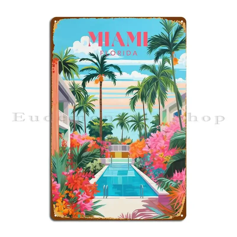 Miami Florida Travel Print Metal Sign Wall Cave Home Kitchen Print Club Tin Sign Poster