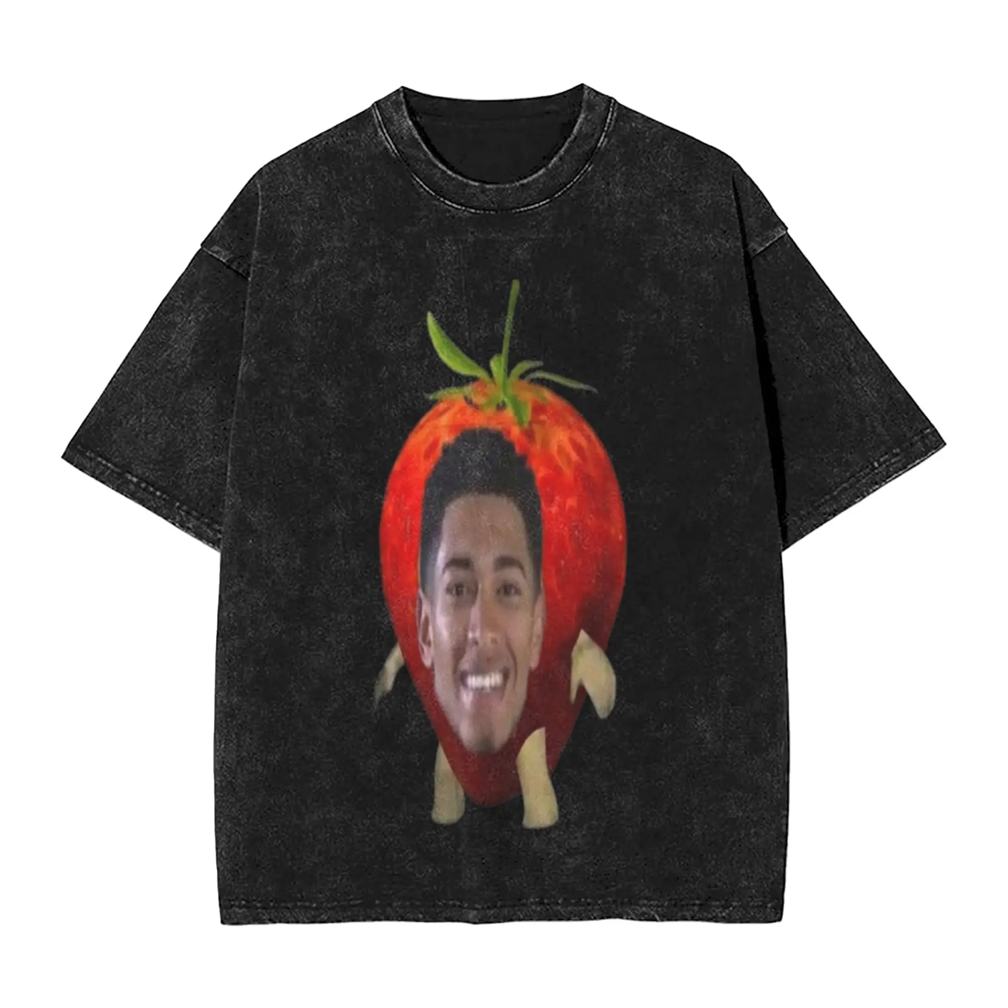 Washed T Shirts Judes Bellinghams Strawberry Meme Hip Hop Vintage T-Shirts Harajuku Streetwear Summer Tops Tees for Men Women