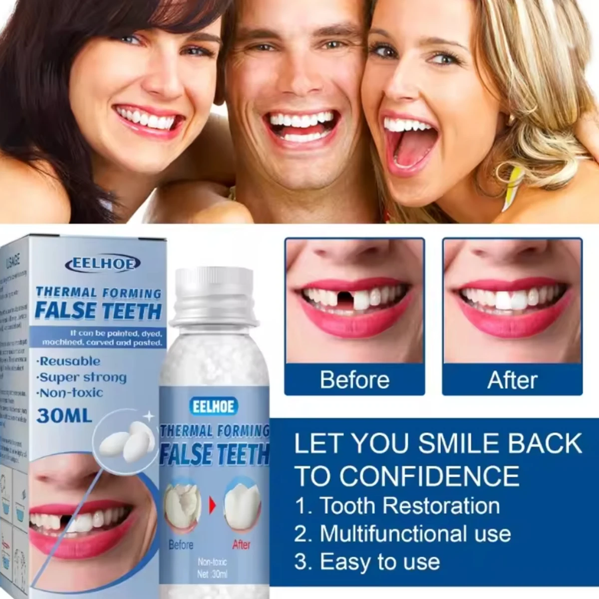 เรซิ่น 10 กรัม/20 กรัม/50 กรัม/1/2/4 ขวด สำหรับซ่อมฟันชั่วคราว ปิดช่องว่างฟัน ติดง่าย - เรซิ่นอุดฟัน - ทนทานและนำกลับมาใช้ใหม่ได้