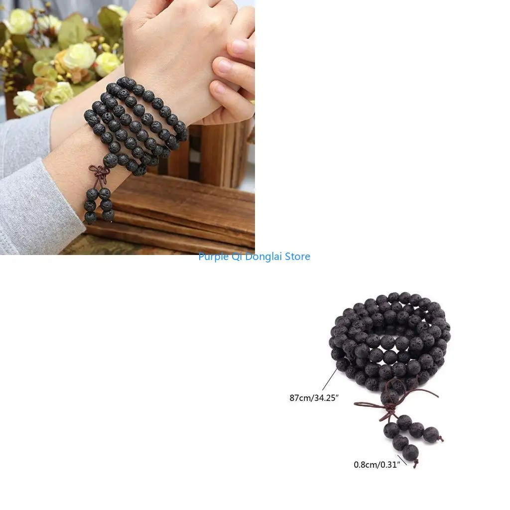L21E Exquisite Rosary 108 Beads Necklace Black Beads Bracelet for Family Members