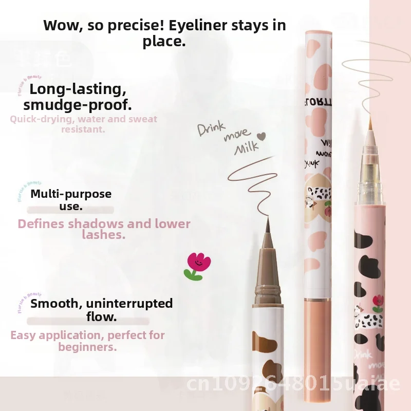 Flortte Silkworm Pen Eyeliner liquide pointe Ultra-fine colle de maquillage marron longue durée pour Eye Liner Kit d'apprentissage d'ombre universelle