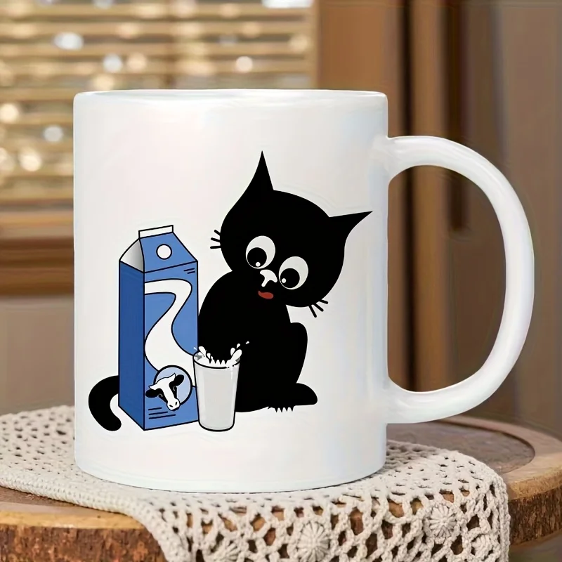 

1pc Cute Kitten and Cow Pattern Mug - Featuring a kitten and cow spotted pattern, reusable and suitable for office use.