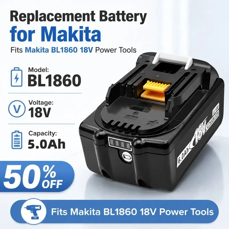 

18V 5000mAh Replacement Lithium Battery Pack for Makita BL1860 for Makita Power Tools