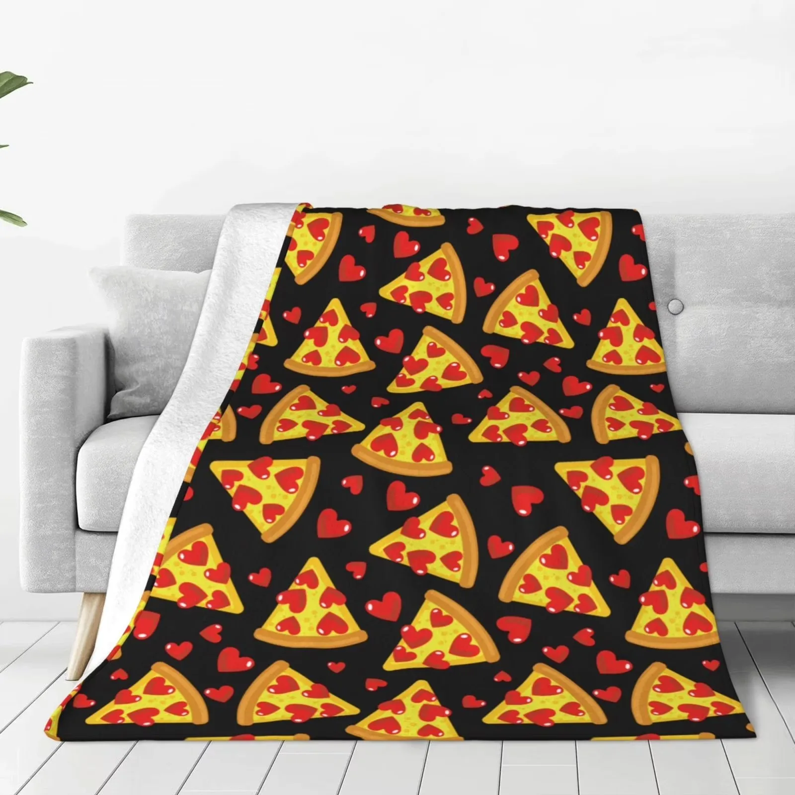 Heart Pizza Slice Cartoon Fleece Throw Blanket Soft Flannel Cozy Sherpa for Home Sofa Bed