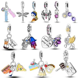 925 Silver Plated Firefly Pizza Cake Charms Fit Original Bracelet Making Fashion Jewelry