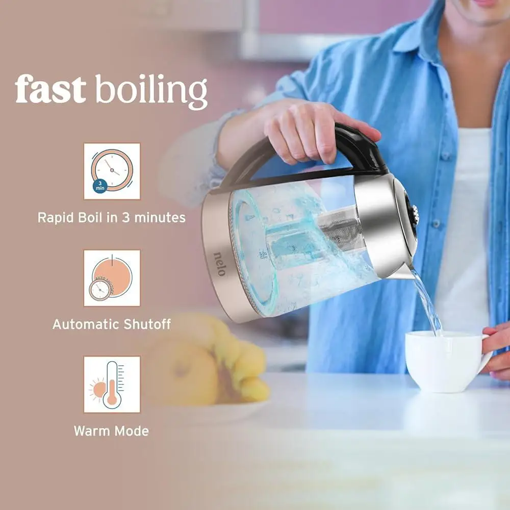 Chaleira elétrica sem fio com infusor display digital 7 configurações de temperatura luzes LED ferver rapidamente seguro desligamento ferver seco