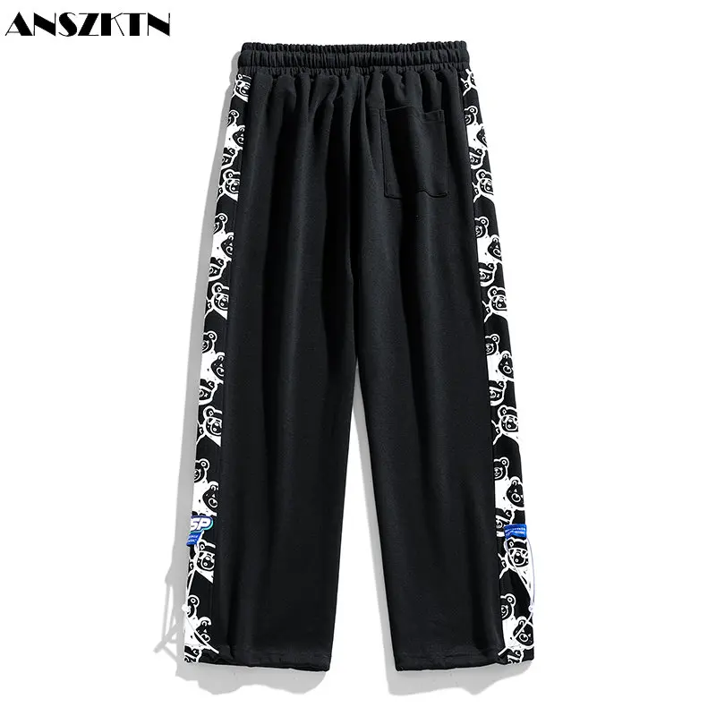 ANSZKTN 350g high spring silk composite autumn/winter cashew flower loose casual pants men's straight leg shackle pair sportswea