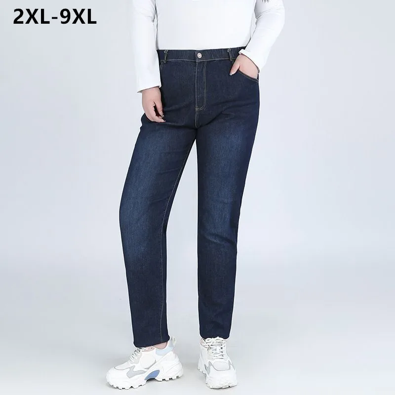 Girl Jeans 9XL 8XL Plus Size Women Pencil Pants 140KG 7XL Large High Waist Elastic Female Casual Slim Fit Lady Denim Trousers