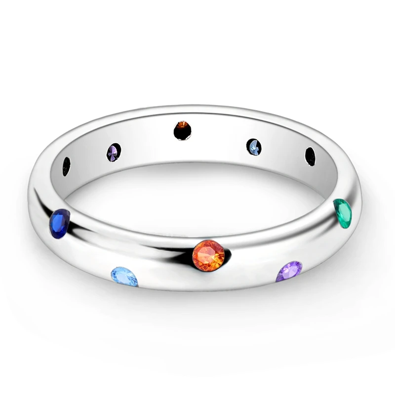 Original 925 Sterling Silver Rings Colorful Zircon Bubble Rings For Women Girls Jewelry Birthday Anniversary Gifts