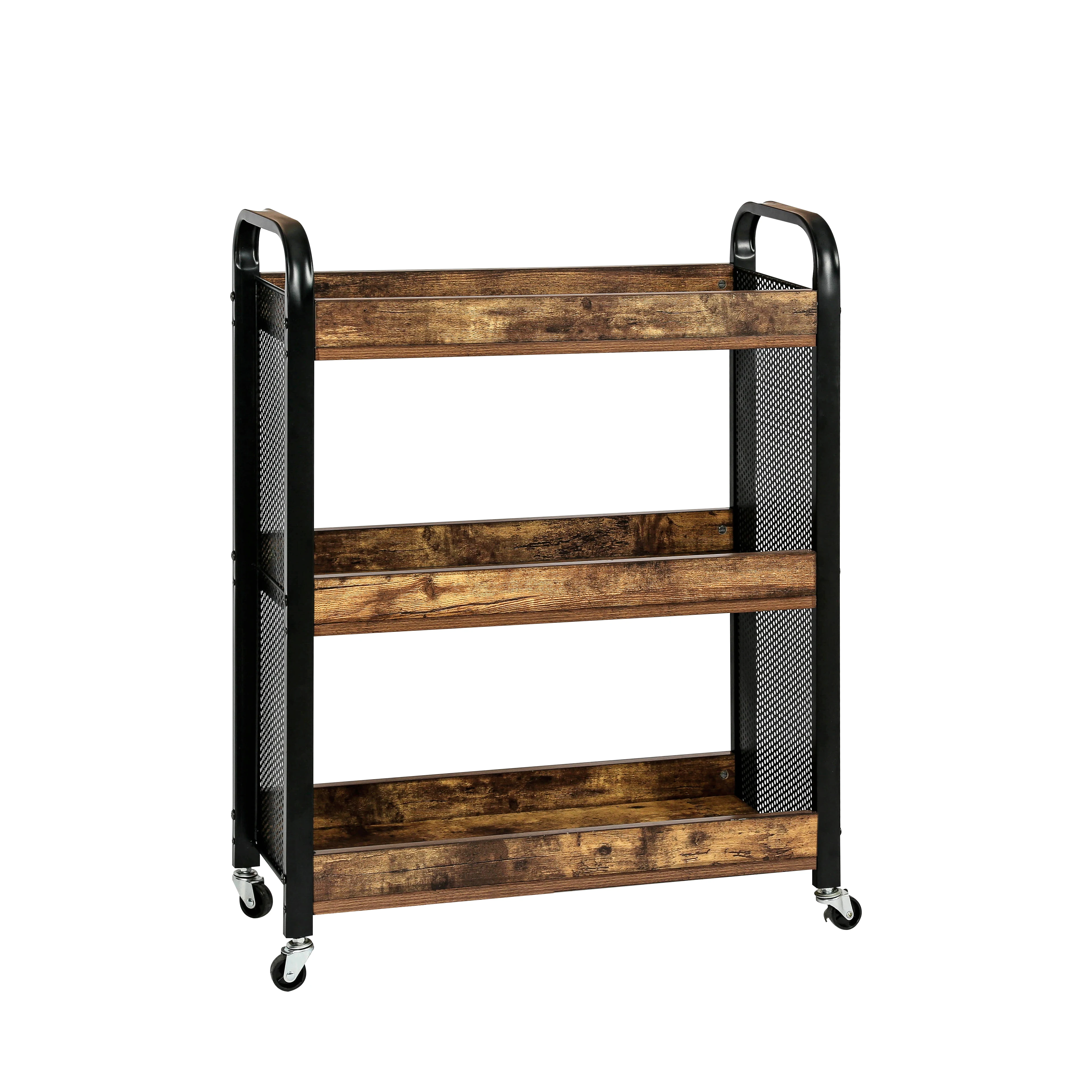 ￥3-tier-slim-narrow-rolling-trolley-cart-kitchen-living-room-wheel-storage-organizer-movable-mobile-shelving-unit-food-storage