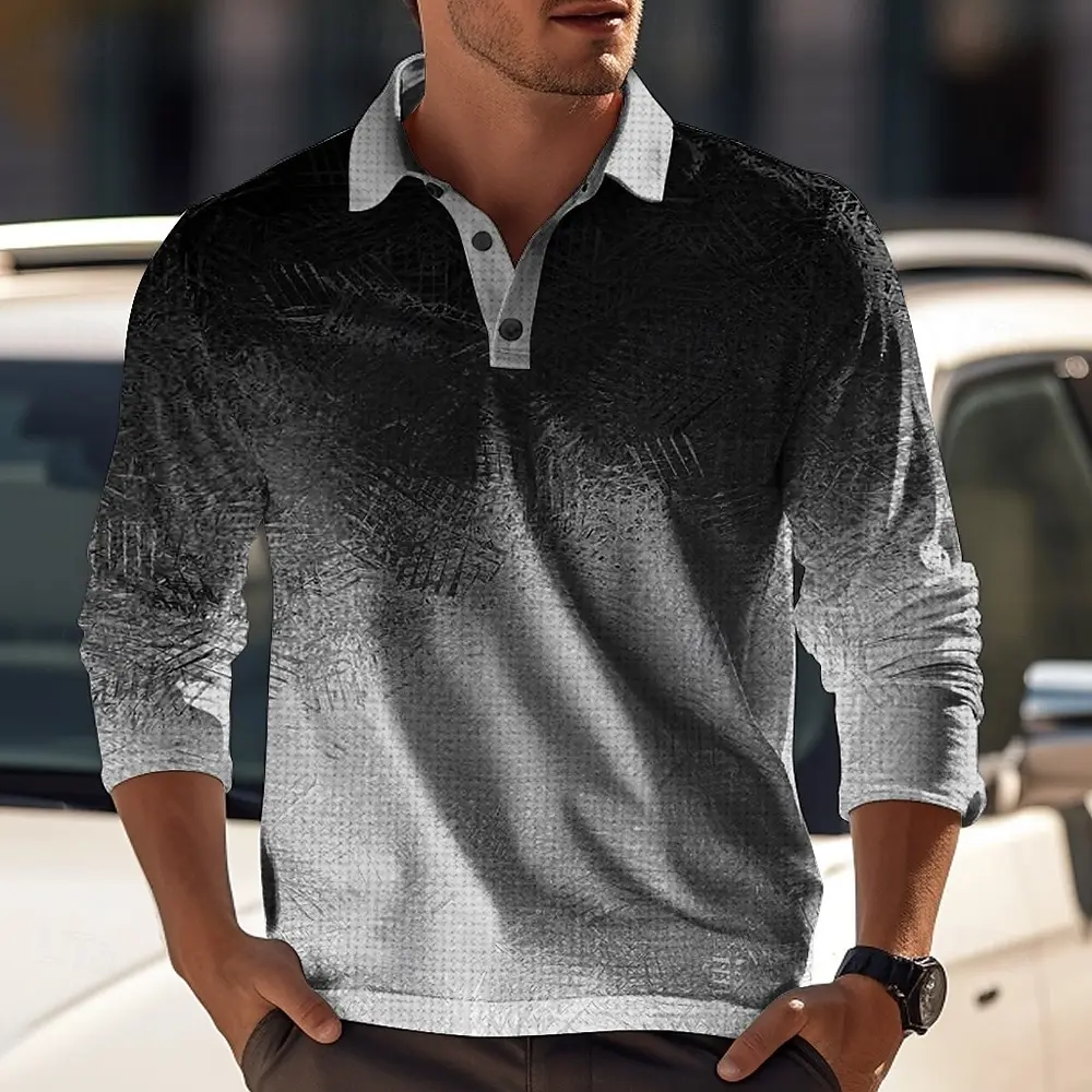 

Men's Gradient Print Long Sleeve Polo Shirt Lapel Sports Leisure Outdoor Office Daily Wear Button Spring Autumn Winter