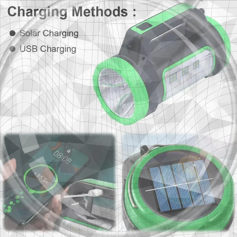 

Солнечный светодиодный фонарик, перезаряжаемый через USB, 2 режима, многофункциональный портативный фонарик, уличный фонарь для кемпинга для аварийного ремонта