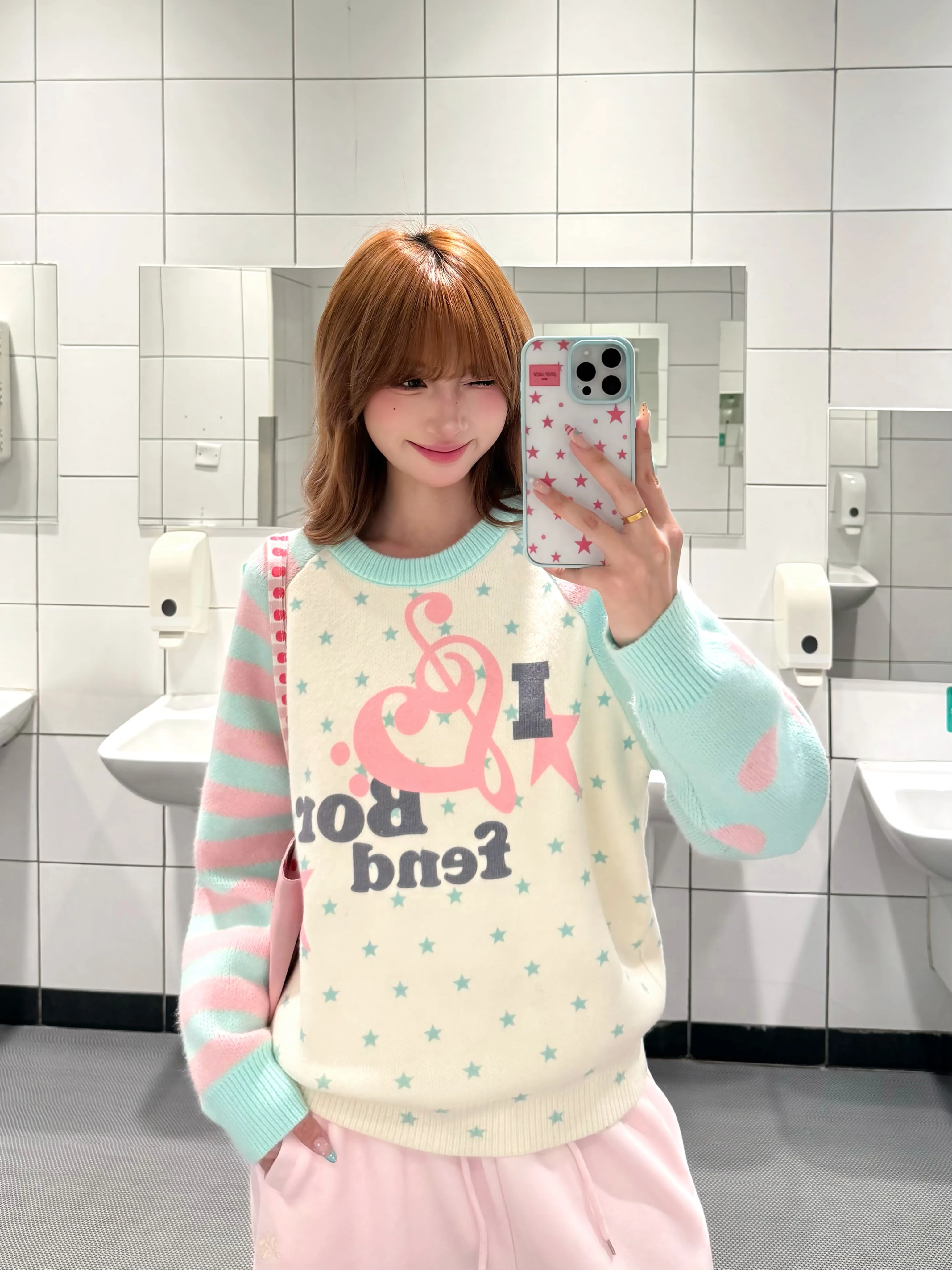 BeOurRule Vintage Star Polka Dot Color Block Knitted Sweater Women Loose Slim Fit Overhead Knitwear American Style Long Sleeve
