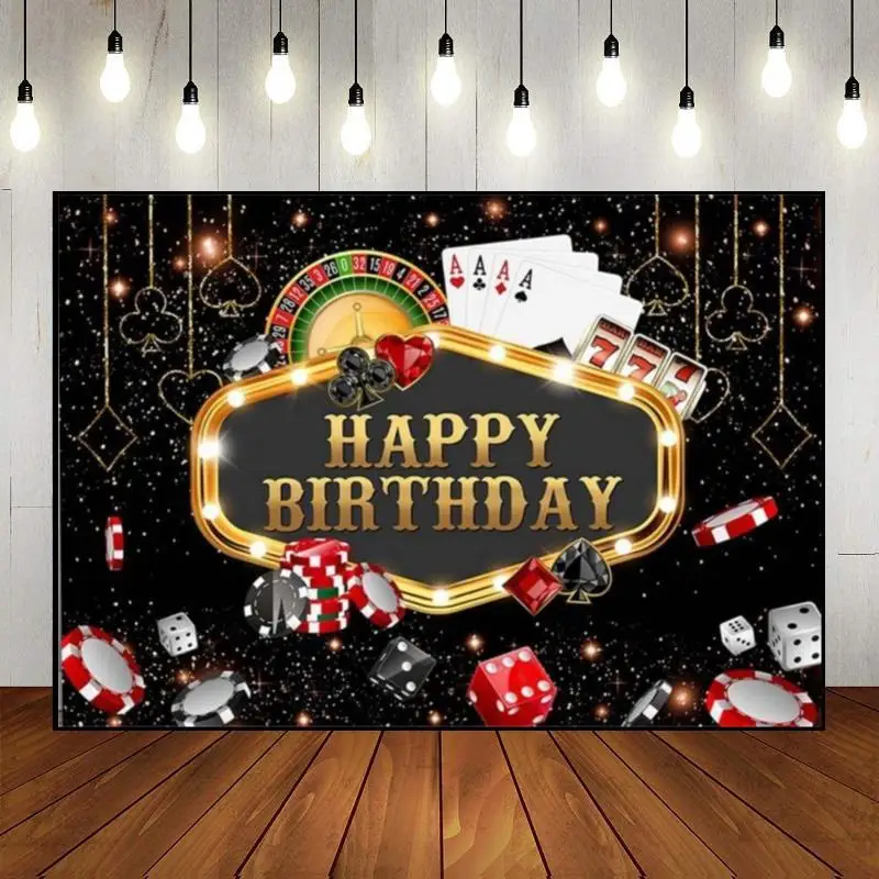 Casino Photography Backdrops Slot Machine Background Birthday Decoration Chips Photo Table Custom Backdrop Red Black Cards Gold