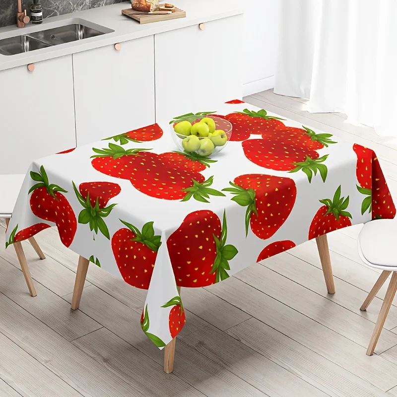 1pc Strawberry Pattern Tablecloth Spring Rectangular Tablecloth Fruit Tablecloth Strawberry Decoration Decorate Home Kitchen Res