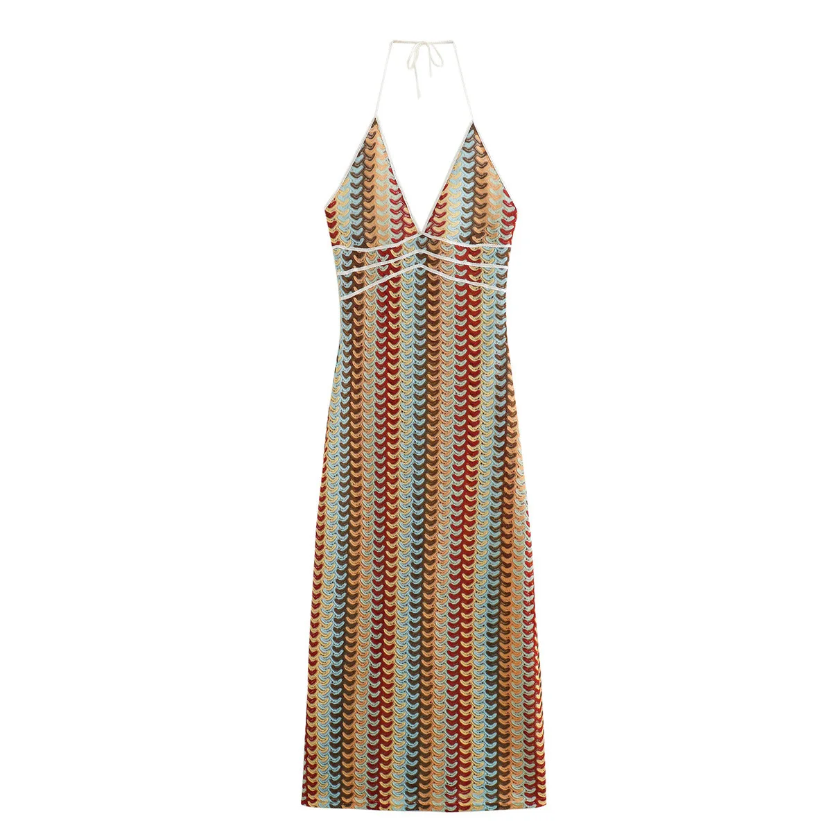 Sexy Printed Colorful Deep V-neck High Waist Dress Women Fashion Backless Suspender Slim Vest Holiday Beach Women Vacation Robe - Image 2