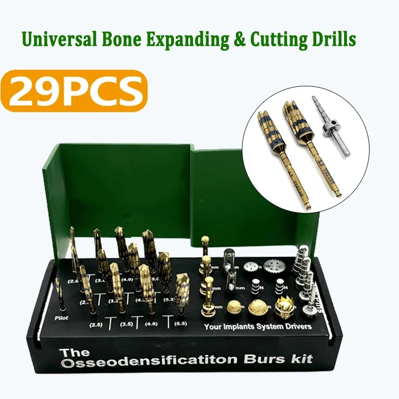 

29pcs Dental Osseodensification Burs Kit Dentist Implant Drills with Bone Saw Disk Membrane Tissue Punch Oral Bone Saw Disk Tool