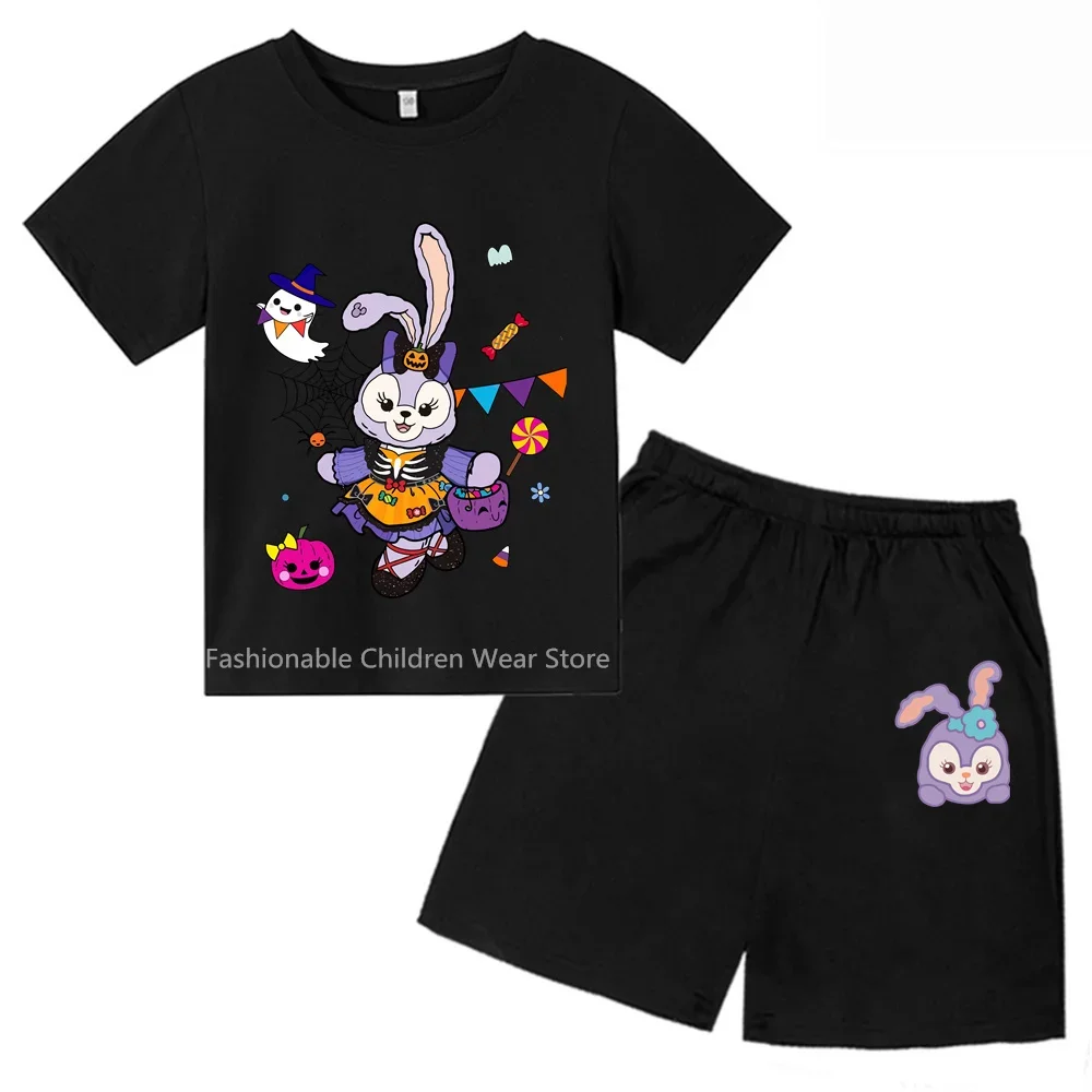 Trendsetting Disney Star Dai Lou Ballet Rabbit Print Tee & Shorts - Children's Summer Cotton Outfit, Casual Outdoor Korean Chic