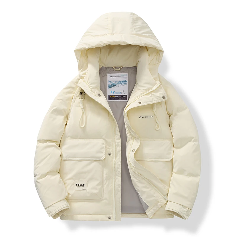 

2025 Men's Vintage Workwear Hooded Down Jacket Premium Lightweight Warm White Duck Down Puffer Coat Winter Streetwear