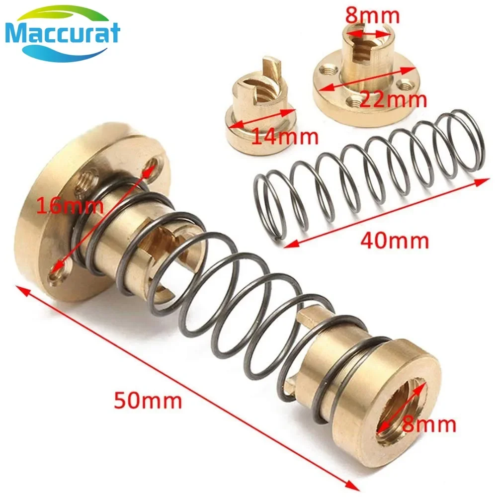 T8 Anti Backlash Spring Loaded Nut Pitch 2mm Lead 8mm Elimination Gap Nut for 8mm Threaded Rod DIY CNC 3D Printer Parts