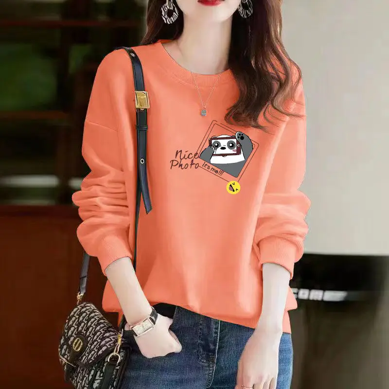 Spring Autumn Korean Style Kawaii Cartoon Panda Cat Print Long Sleeve Female Sweatshirt Casual Loose Pullover Top Women Clothing