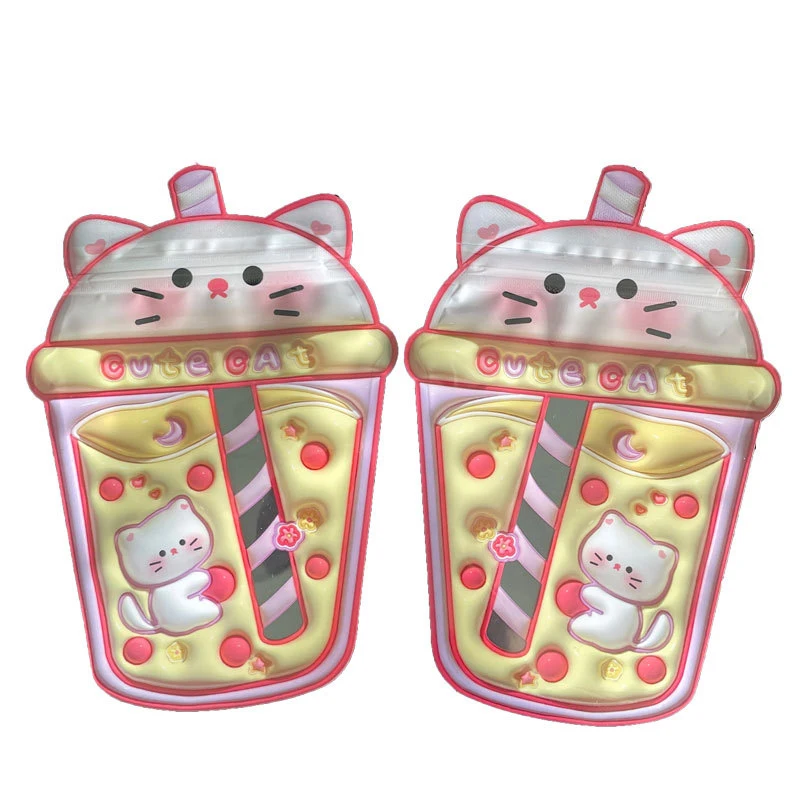 Cute Cartoon Resealable Packaging Bag For Kids Cup Shape Gift Cookies Candy Pouch Zip Lock Bag for Small Item Storage 100pcs