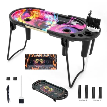 금속 롤링 트레이 콘 로더 필러 프리 롤 머신, 접이식 스탠드 킹 사이즈 및 1 1/4 사이즈 깔때기 브러시 배치, 흡연 선물 