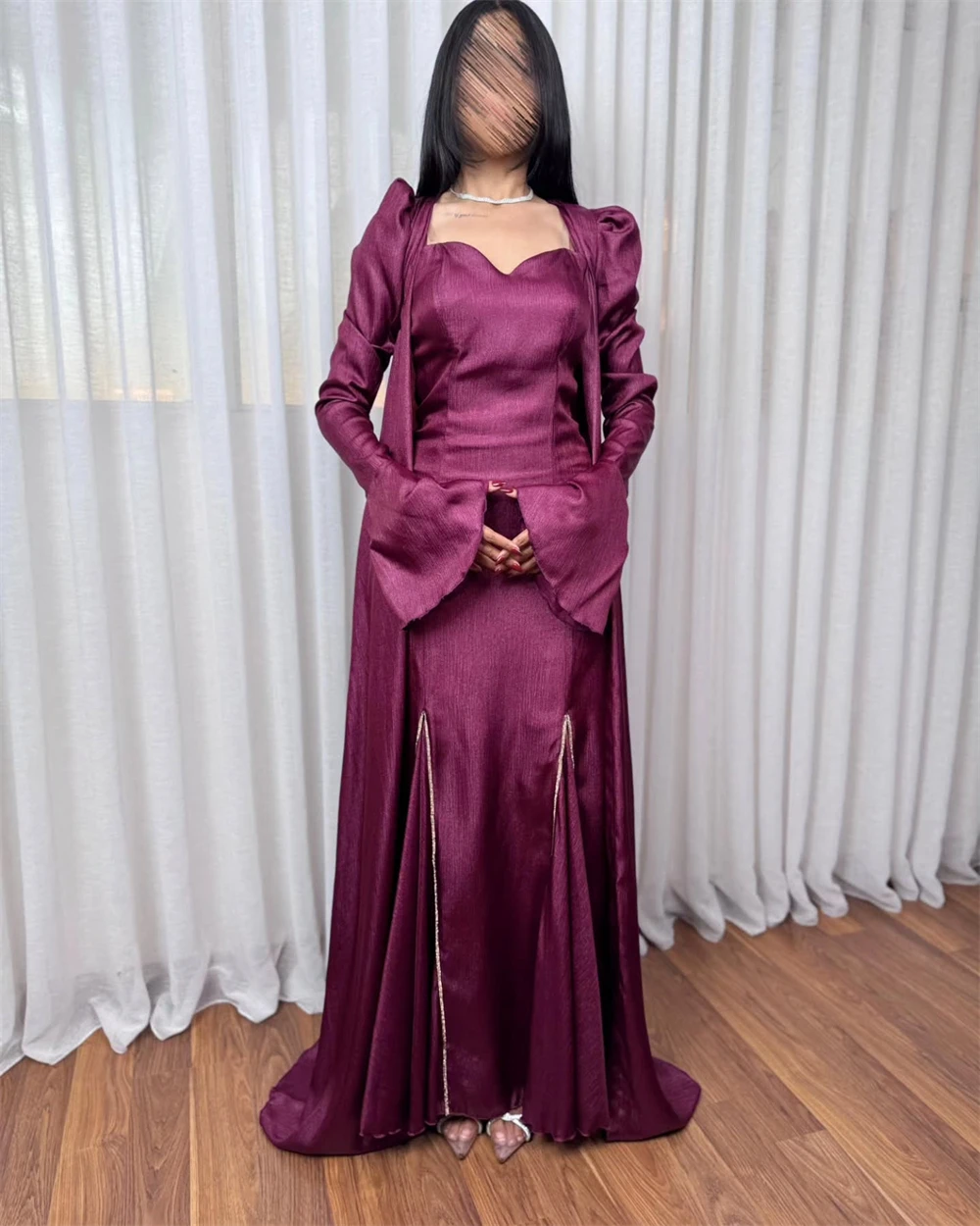 Aangepaste avondjurk Prachtige jersey strapless off-shoulder lange mouwen galajurken rechte vloerlengte feestjurken