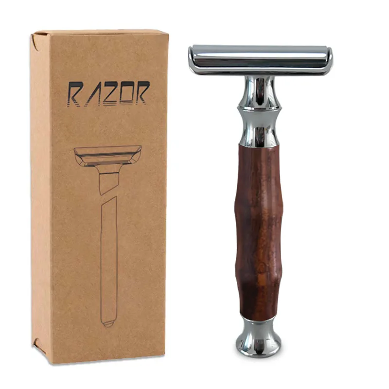 Double Sided Vintage Razor, Retro Double-sided Blade, Manual Shaving, Safety Blade, Wood Grain Scraper Barber Shop Razor Rinser