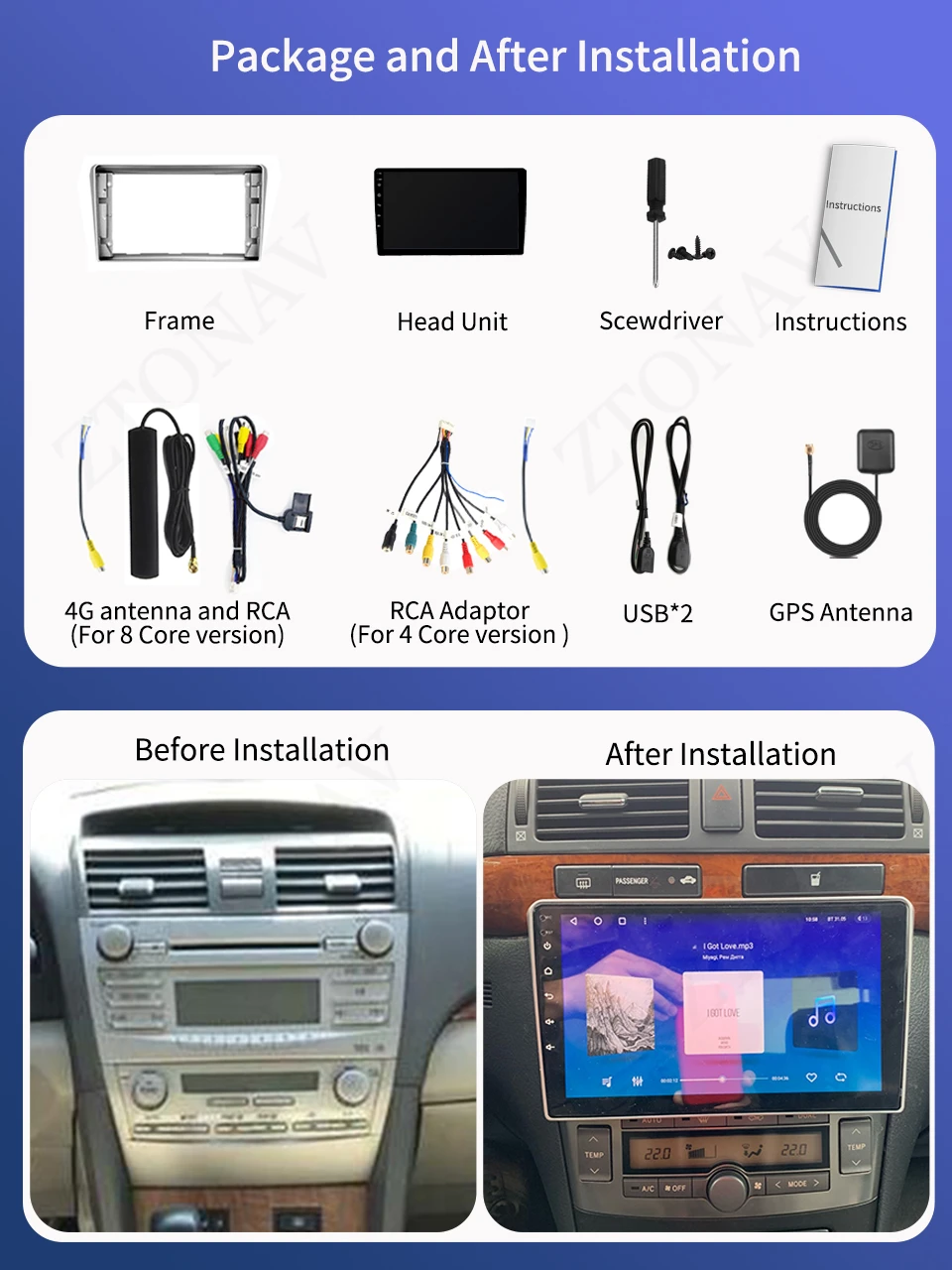 Carplay Car Stereo For Toyota Avensis T250 2 II 2003 - 2009 Android Radio Player Headunit Carplay Auto Support 360 Camera