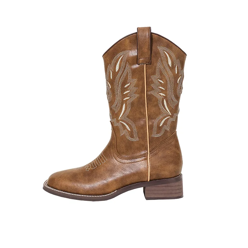 Hot Sale Tenis De Mujer Embroidery Ankle Boots Square Toe Slip-On Women Boots Western Cowboy Boots New Design Zapatos De Mujer