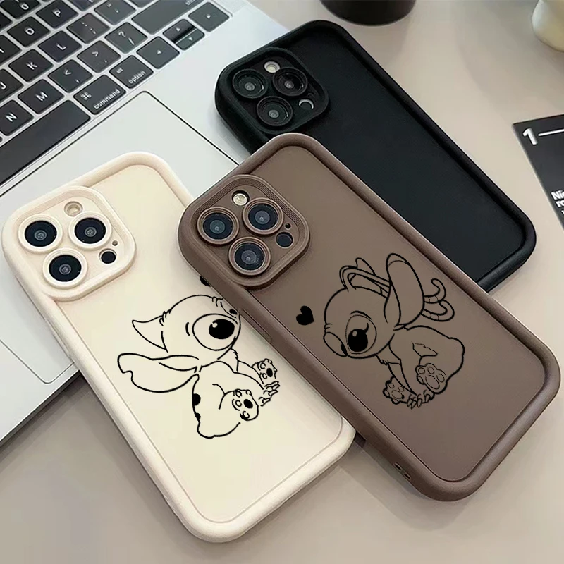 Disney Angel Stitch Couple Phone Case for IPhone 16 15 14 13 12 11 Pro Max Mini XR XS X 7 8 Plus Soft TPU Back Cover