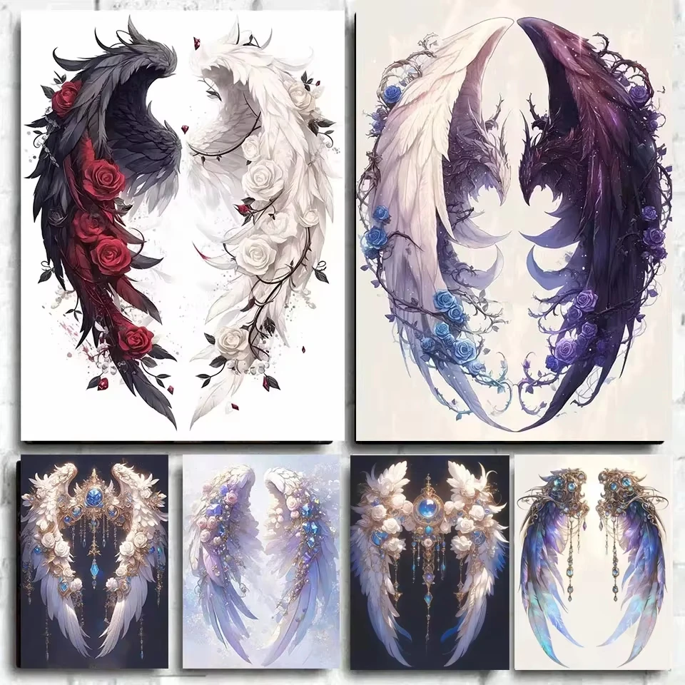

Jigsaw Puzzle 1000 Pcs Beautiful Angel Wings Made of Roses Abstract Art for Adults Stress Relief Puzzle Fun Present