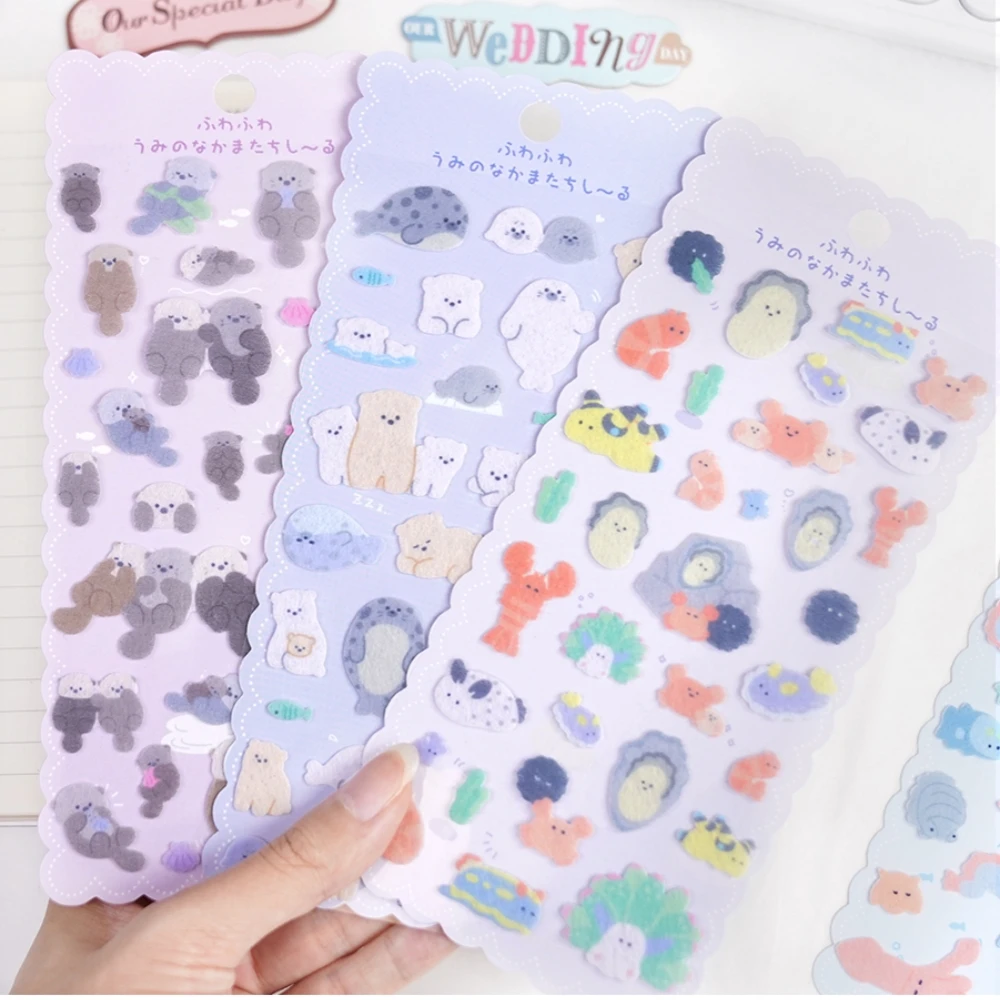 3 sztuk kreatywne zwierzęta rekin homar filcowa tkanina Kawaii naklejki dekoracyjne Scrapbooking Diy Journaling śliczne artykuły papiernicze