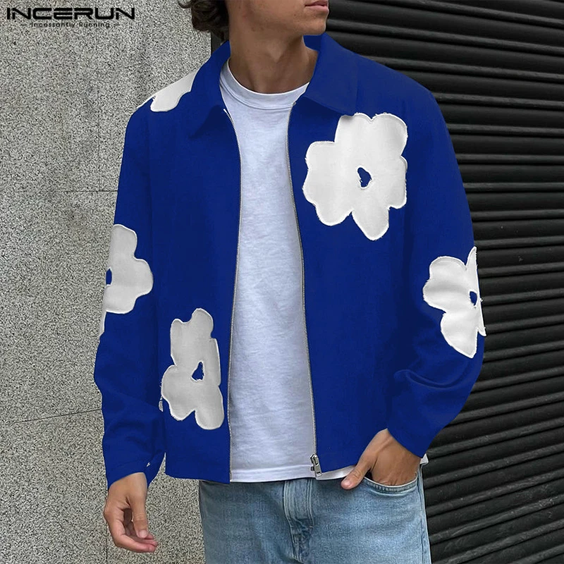 Mode Lässig Stil Tops INCERUN Neue Männer Floral Stickerei Design Jacken Hübscher Männlicher Lange Ärmeln Zipper Jacken Mantel S-5XL