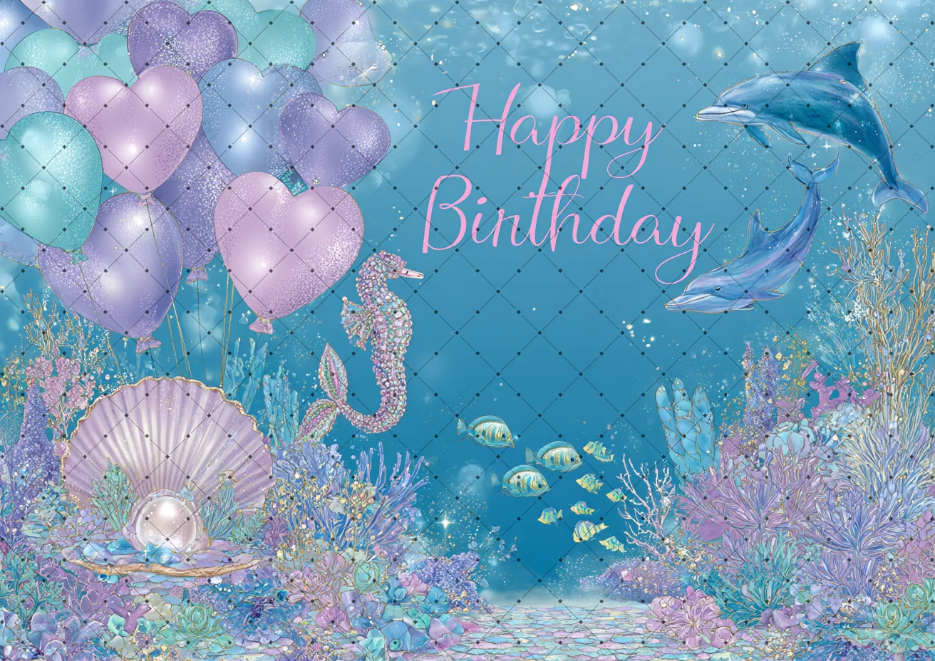 Photography Backdrop Dolphin Mermaid Poster For Girls Birthday Party Decor Background Room Decor Banner Can Be Customize Name